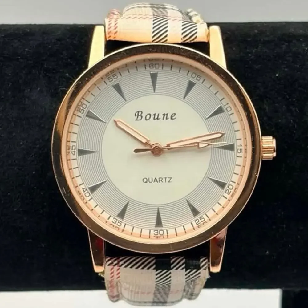 Rose Gold Boune Plaid Men’s Watch